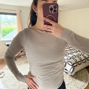 Abercrombie & Fitch Taupe Long Sleeve Ribbed Top